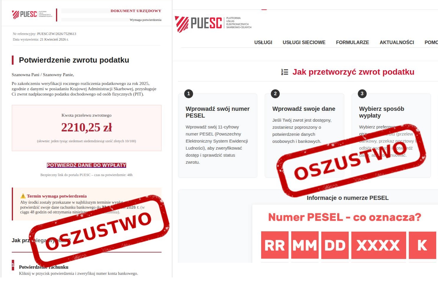 Uważaj na fałszywe wiadomości o zwrocie podatku!